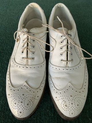 Rare Vintage Footjoy Classics White Wingtip Golf Shoes - 8.  5 D,  Metal Spikes