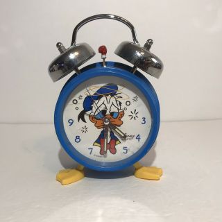 Rare Disney Parks Donald Duck Alarm Clock Bell Blue Yellow Feet Vintage