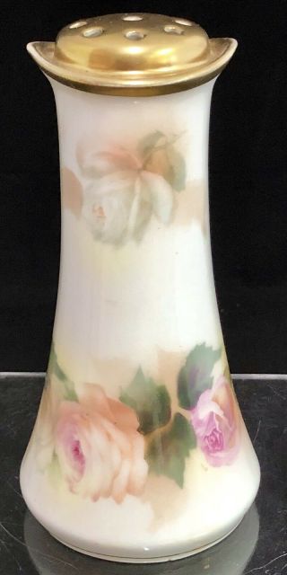 Antique Porcelain Rs Germany Floral Sugar Talc Shaker Or Pin Holder Jar Royal