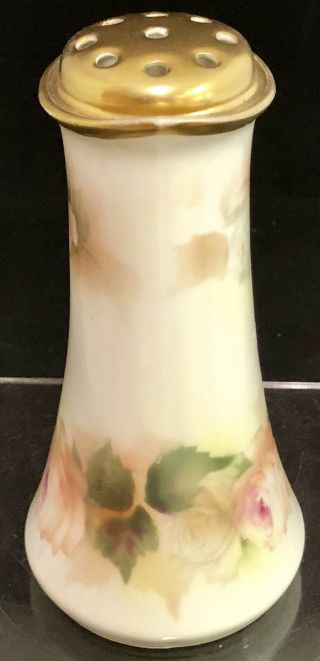 Antique Porcelain RS Germany Floral Sugar Talc Shaker or Pin Holder Jar Royal 3