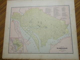 1889 Engraved Antique Map Of Wash. ,  Dc Or Cincinnati/the People 