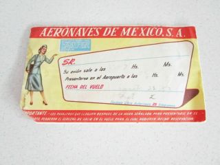 Vintage Airline Ticket & Ticket Holder Aeronaves De Mexico Mid Century Rare