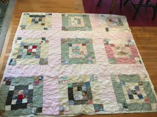 Vintage Hand Made Pink Patchwork Quilt 70 X 76 Inches Size