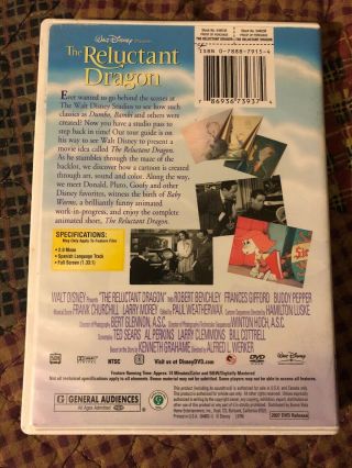 WALT DISNEY THE RELUCTANT DRAGON (DVD) Disney Movie Club Exclusive (VERY RARE) 2