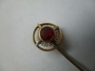 Antique Victorian 14k Solid Gold Garnet & Seed Pearl Stick Pin 1.  1 Grams