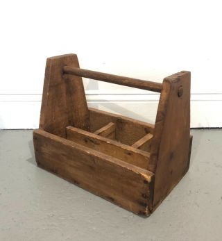 Antique Vintage Handmade Rustic Primitive Wood Tool Box Bench With Compartments