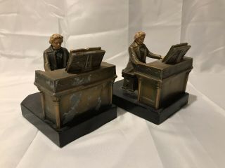 Antique 1932 Jb Hirsch Beethoven Piano Painted Metal Bookends Missing Keyboards