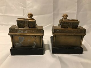 Antique 1932 JB Hirsch Beethoven Piano Painted Metal Bookends Missing Keyboards 2