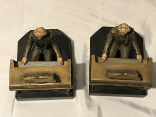 Antique 1932 JB Hirsch Beethoven Piano Painted Metal Bookends Missing Keyboards 3