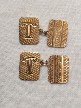 Art Deco 1920s to 1930s initial T Antique 12ct gold front and back cufflinks 2