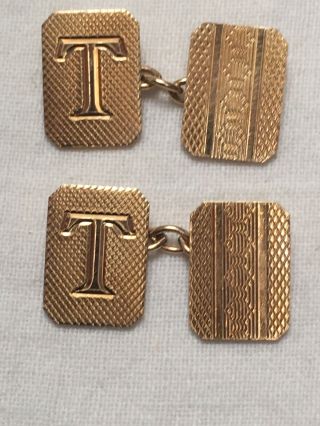 Art Deco 1920s to 1930s initial T Antique 12ct gold front and back cufflinks 3