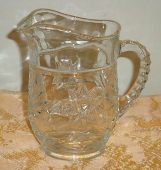 Vintage Pitcher Depression Glass Creamer Starburst Pattern Clear Glass 5.  25 "