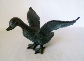 Vintage Cast Brass Bronze Patinated Sculpture Of A Duck: 20 X 23 X 15 Cm