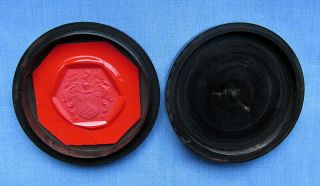 Large Antique Intaglio Wax Seal Impression/coat Of Arms/valor,  Virtus,  Fides/boxed