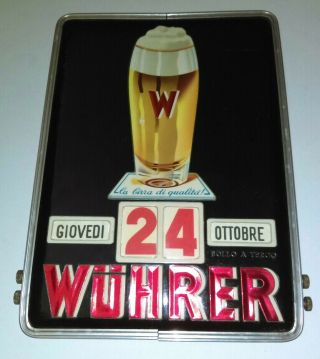 Wuhrer Beer Vintage Perpetual Calendar Advertising Sign Italian Italy 50 
