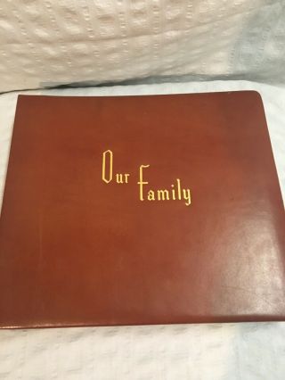 Vintage Our Family Photo Album Top Grain Cowhide Gold Trim Family Record Plan
