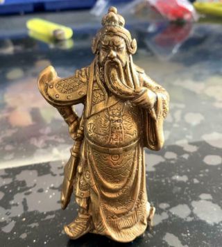 Rare Chinese Bronze Brass Dragon Warrior Guan Gong