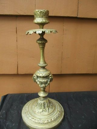 Antique Art Deco / Victorian Ornate Brass Candle Holder Goat Heads 9 1/2 Tall