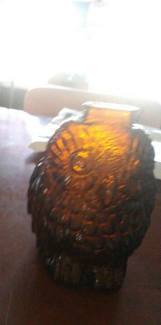 Antique Primitive Dark Brown Glass Wise Old Owl Barn Little Jug Piggy Bank