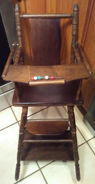Vintage Antique Victorian Style Wood Doll Converting High Chair Stroller Desk
