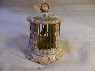 Vintage Bird Cage Ceramic And Metal Doll House Or Christmas Tree Ornament