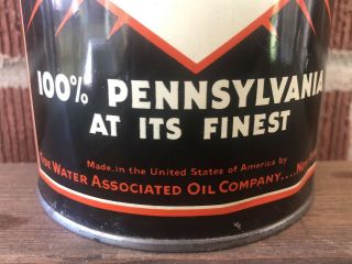 Vtg 1950s VEEDOL 100 Pennsylvania Motor Oil 1 Quart Oil Can Rare Tidewater Oil 3