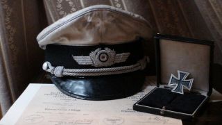 Very Rare Ww2 Wwii Wh Air Force Luftwaffe Officer Pilot Summer Visor Hat Cap