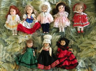 Mixed Set Of 8 Vintage Dolls Madame Alexander Vogue Norway Spain