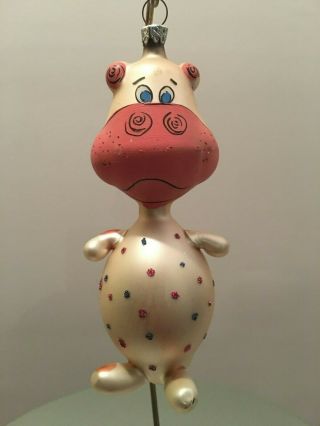 Laved Hippo Cartoon Character Italian Glass Ornament Made In Italy Rare Vintage