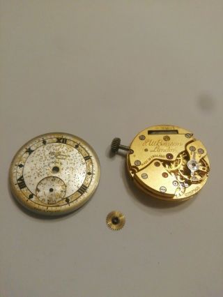 Antique J.  W.  Benson London Pocket Watch Movement And Face,  16 Jewels.