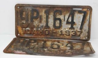 1937 Idaho License Plate Collectible Antique Vintage 9p - 16 - 47 Matching Set Pair