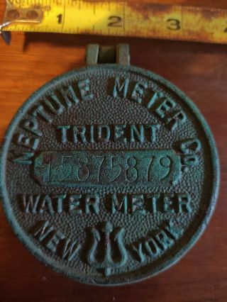 Vintage Antique Brass Neptune Trident Water Meter Caps York