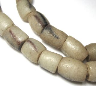 22 " Strand Of Rare Well Worn White Striped Ghana Sand Cast Glass Beads