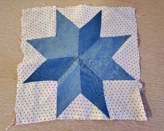 Antique Fabric Star Quilt Block Indigo Cadet Blue Solid 11 " X11 "