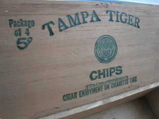 Rare Vintage Old Tampa Tiger Chips Wood Cigar Box Factory No.  208 Tampa Florida