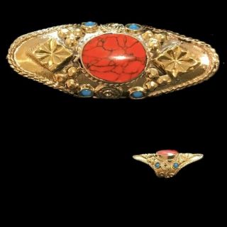 Ancient Silver Decorative Gandhara Bedouin Ring With Red Coloured Stones