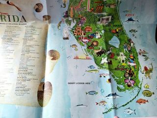 Vintage Florida Poster Map by Al Kocab PRE - Disney World 24 x 30 Fishing 1960 ' s 2