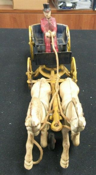 Rare Antique Kenton Cast Iron (2) Horse Drawn Surrey Wagon w/Top Hat Driver 2