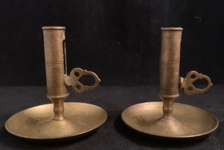 Pair Antique Solid Brass Chamberstick Candlestick Holder 2 - 3/4 " Mini Small Twist