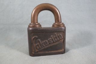 Antique Cast Iron " Lakeside " Pin Tumbler Push - Key,  Ptpk Padlock,  Lock,  Germany