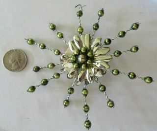 Antique 4.  5 " Green Mercury Glass Beads,  Foil & Wire Star Xmas Tree Ornament