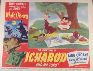 Vintage Disney Rare Orig.  " Ichabod And Mr.  Toad " Lobby Card 1 - 1949 - Cartoon