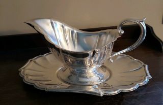 Gorham Heritage Silver Plate Gravy Boat And Plate Yh17 - 1