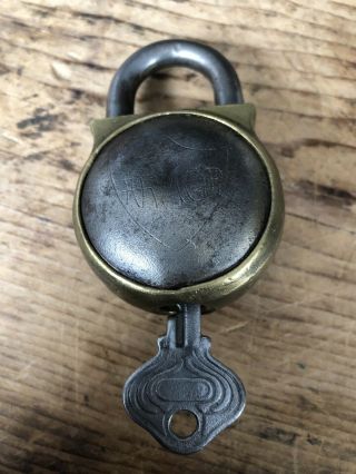 Rare Vintage Armor Brass Lock With Key Great