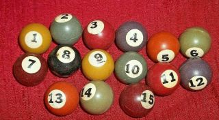 Set Of 15 Antique Snooker Clay Balls 7/8 " Miniature Billiard Pool Balls
