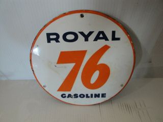 Rare 8 " Union 76 Royal Gasoline Porcelain Pump Sign Plate