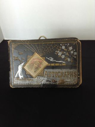 Antique Victorian " Autograph Book " Embossed Leather 1888 - Aged