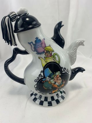 Disney Alice In Wonderland Triple 3 Three Spout Teapot Rare Disney Park Tea Cups