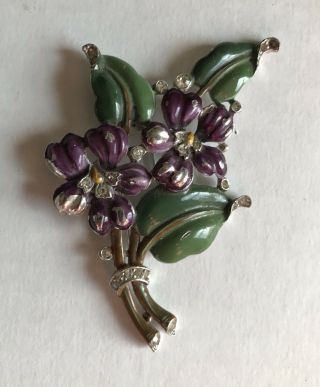 Rare Alfred Philippe Crown Trifari Flower Rhinestone Large Clip Or Brooch Signed