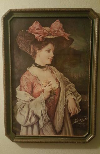 Rare Vintage Harvard Brewing Co Beer Advertising Antique Frame Victorian Lady Ad